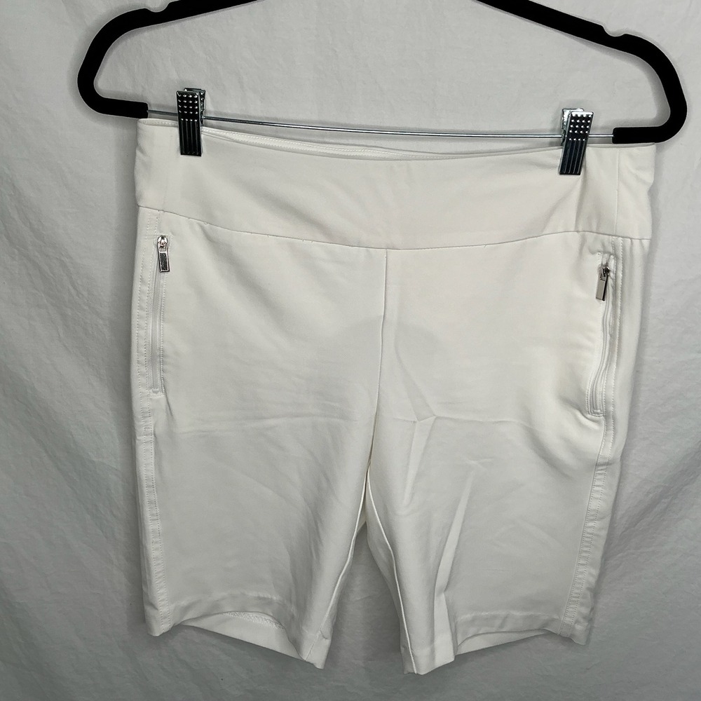 Pebble Beach Women's Dry Luxe Performance Bermuda‎ Shorts Sz 10 White Activewear